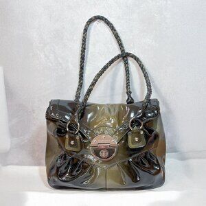 Elliott Lucca Luxury Patenet Cow Leather Bag Army Green Black Purse Handbag